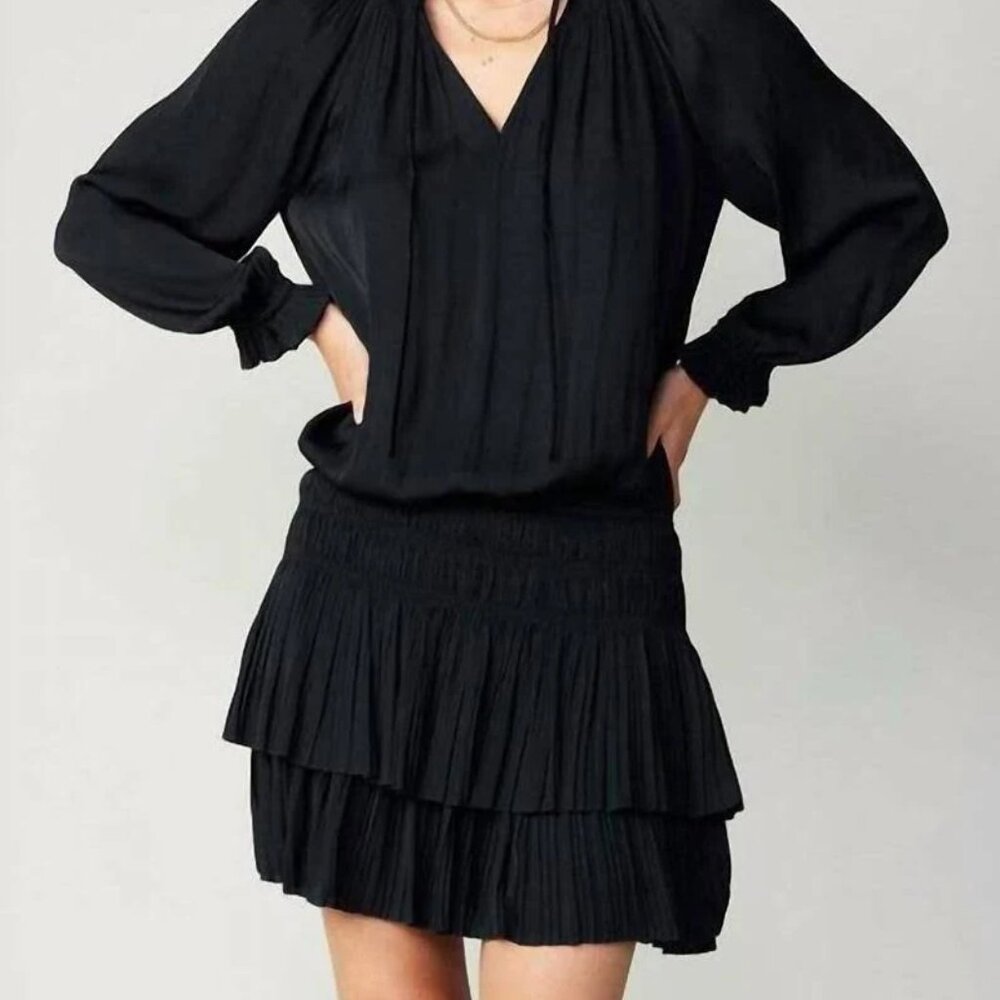 NWT‎ Current Air Laurel Pleated Mini Dress Black Size L Anthropologie Boho Chic